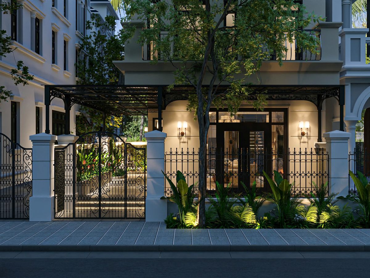 Phối cảnh mặt tiền và sân vườn